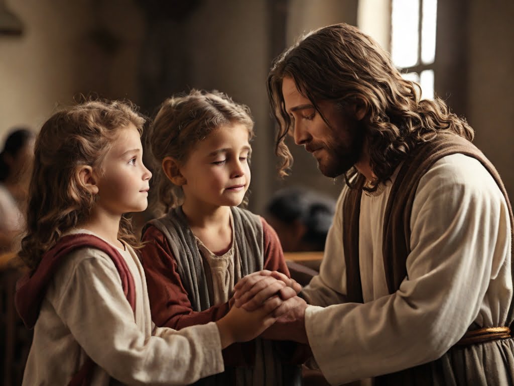 Jesus praying for little children